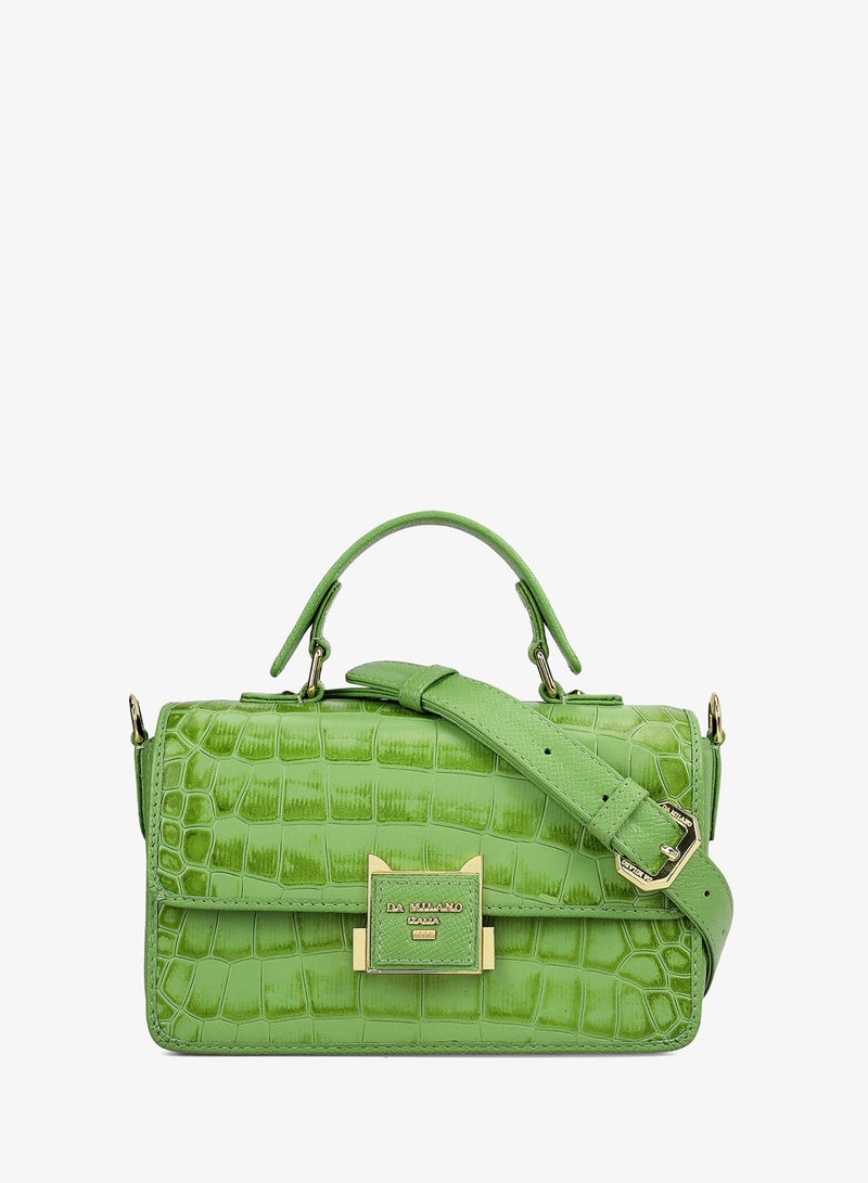 Da Milano Small Croco Leather Satchel - Kiwi - Image 1