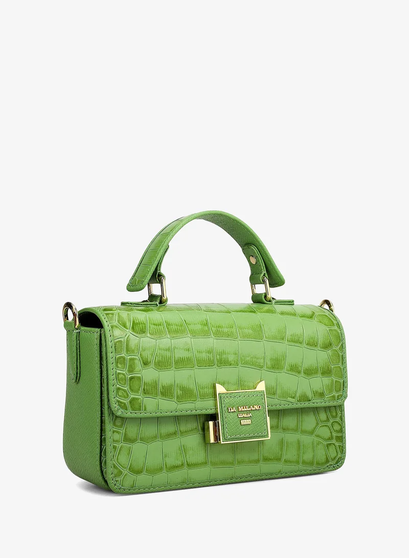 Da Milano Small Croco Leather Satchel - Kiwi
