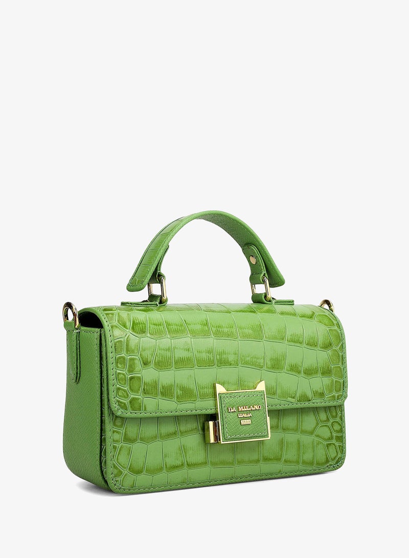 Da Milano Small Croco Leather Satchel - Kiwi - Image 2