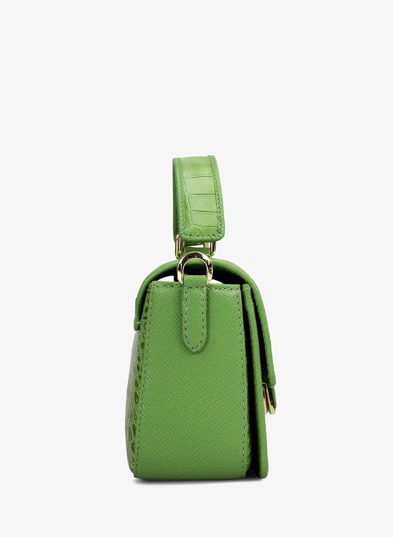Da Milano Small Croco Leather Satchel - Kiwi - Image 3
