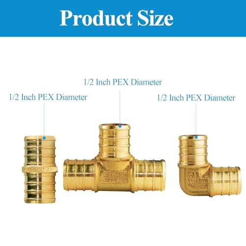 WiseWater 60 Pcs Pex Fittings 12 inch T PEX Tee20PCS 90 Degree Elbow Straight Coupling Brass Barb Crimp Pipe Fitting for Pex PipePack of 60 UPC Certified - Image 3
