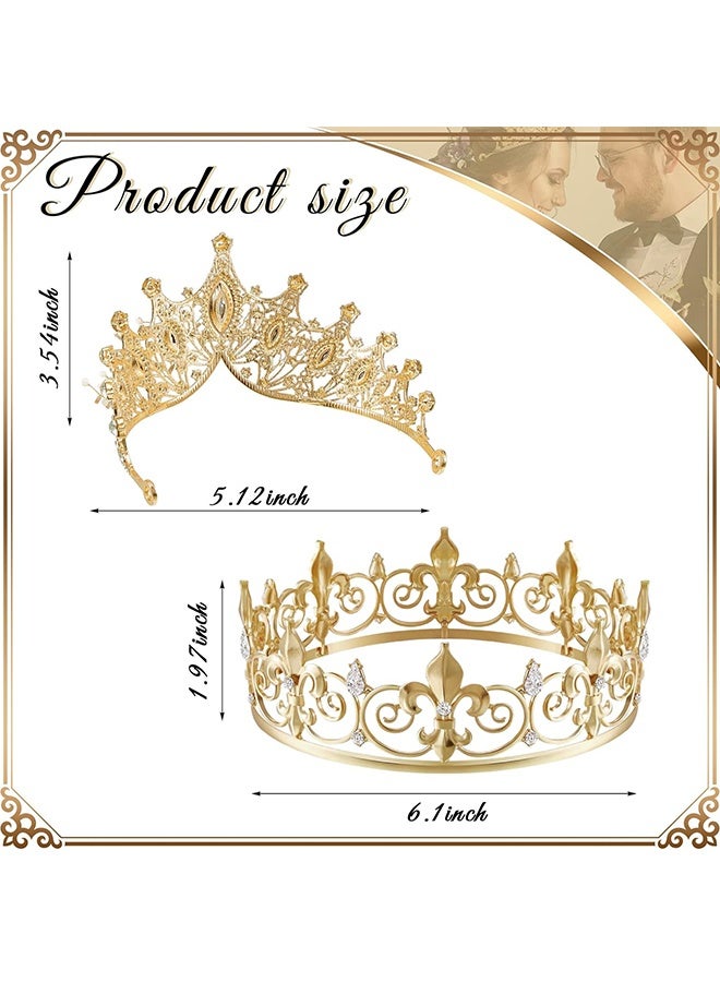 Wffo 2 Pcs Prom King and Queen Crowns for Men Women Baroque Queen King Prince Tiara Princess Crystal Headband for Halloween Wedding Birthday Grad Rhinestone Prom Party(Gold) - Image 2