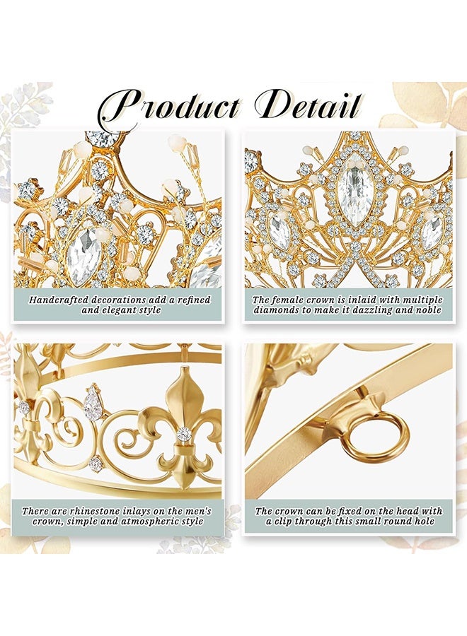 Wffo 2 Pcs Prom King and Queen Crowns for Men Women Baroque Queen King Prince Tiara Princess Crystal Headband for Halloween Wedding Birthday Grad Rhinestone Prom Party(Gold) - Image 3