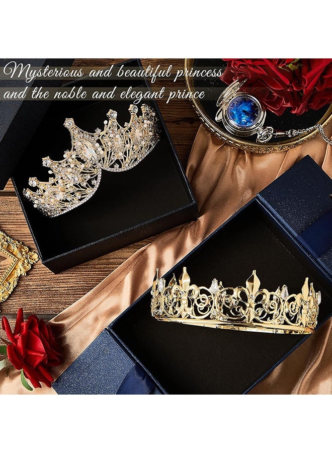 Wffo 2 Pcs Prom King and Queen Crowns for Men Women Baroque Queen King Prince Tiara Princess Crystal Headband for Halloween Wedding Birthday Grad Rhinestone Prom Party(Gold) - Image 4