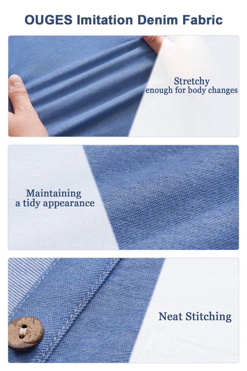 OUGES Womens 2025 Spring Maternity Dress Polo V Neck Ruffle Button Down Tank Pregnancy Dress Business Casual Work Dress Maternity Clothes with Pockets(Light Blue,L) - Image 4