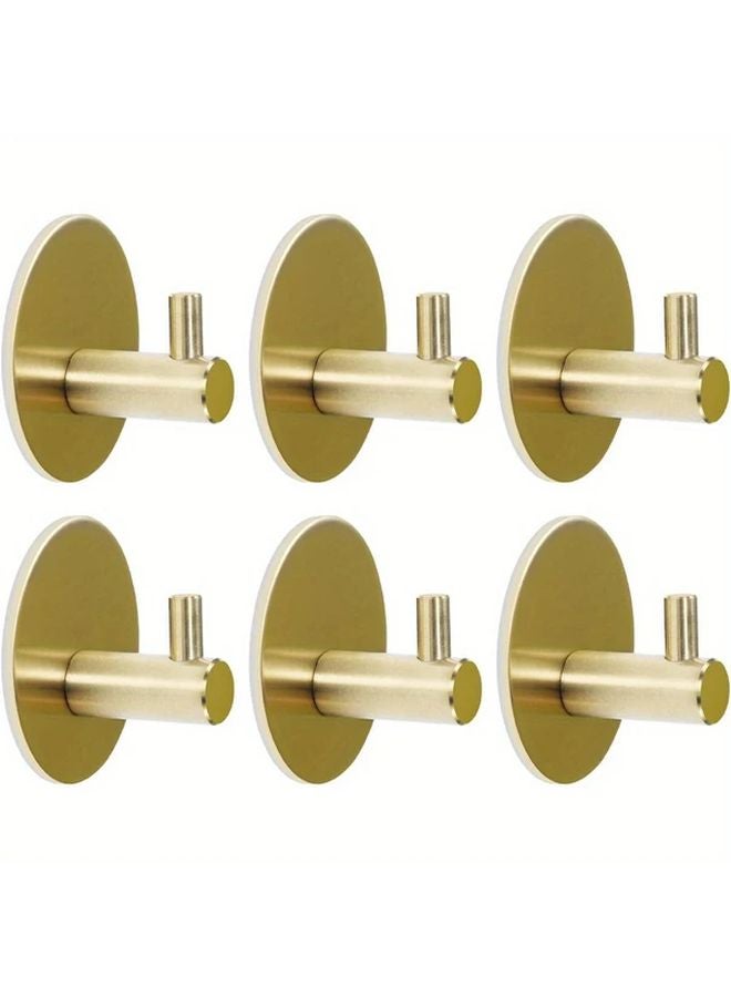 6 قطع خطافات حمام ذهبية ملمعة ذاتية اللصق بدون حفر بتصميم دائري عصري - Image 1