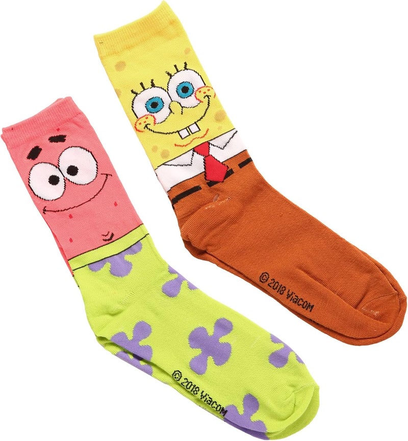 Spongebob Squarepants and Patrick Adult Men's 2 Pair Pack Crew Socks