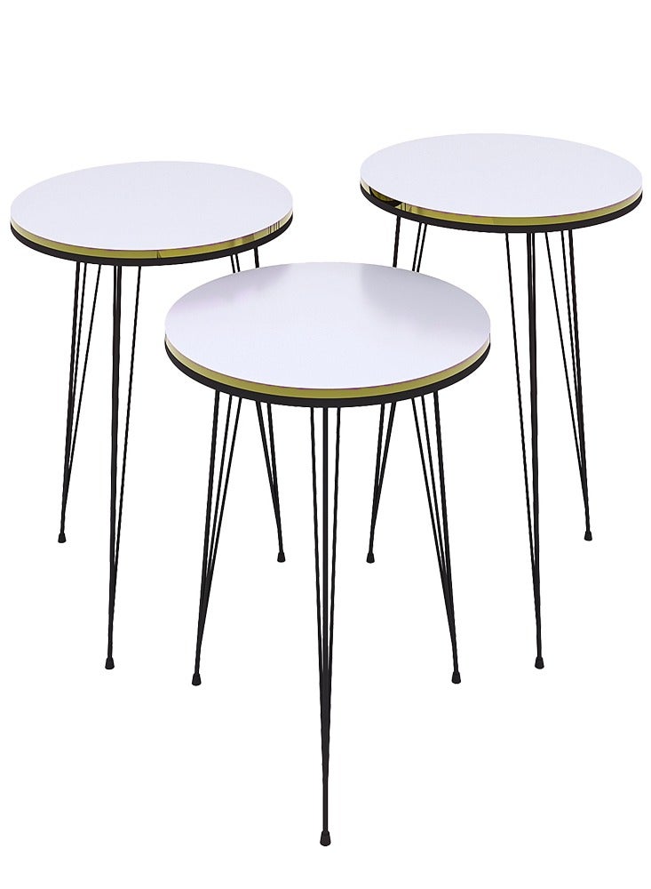 DANTA HOME A Set Of 3-Piece Side Service Tables For Serving Coffee And Tea, Suitable For The Living Room, Office And Bedroom - White/Black - Image 1