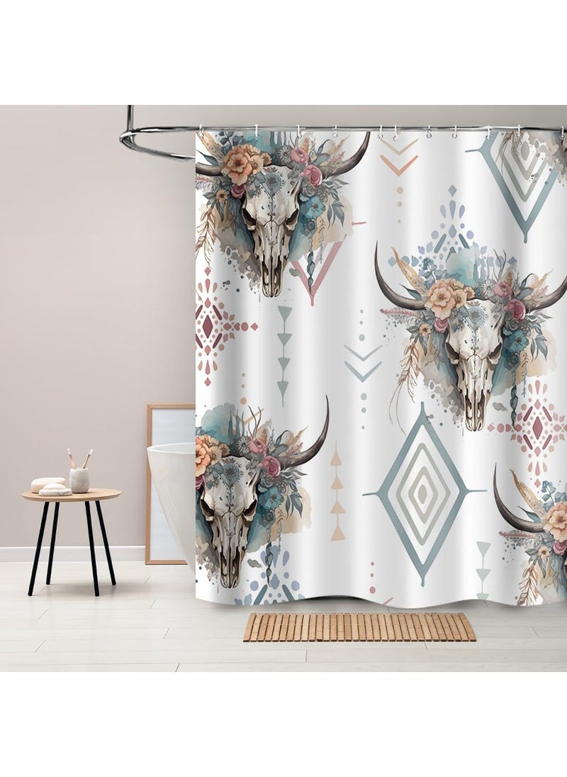Ticuenicoa Ticuenicoa Western Cow Skull Shower Curtain Boho Western Shower Curtains for The Bathroom with Cactus Farmhouse Country Waterproof Fabric Bath Curtain with 12 Hooks Sets 72Wx72H  - Image 1