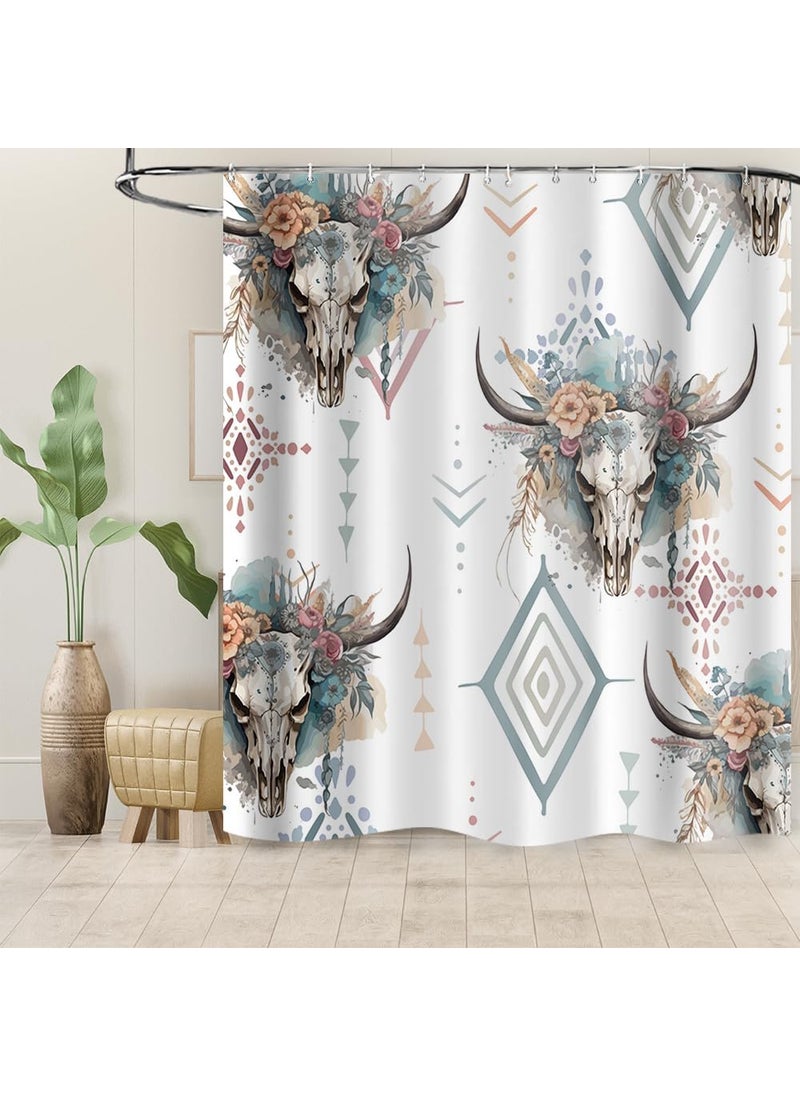 Ticuenicoa Ticuenicoa Western Cow Skull Shower Curtain Boho Western Shower Curtains for The Bathroom with Cactus Farmhouse Country Waterproof Fabric Bath Curtain with 12 Hooks Sets 72Wx72H  - Image 3