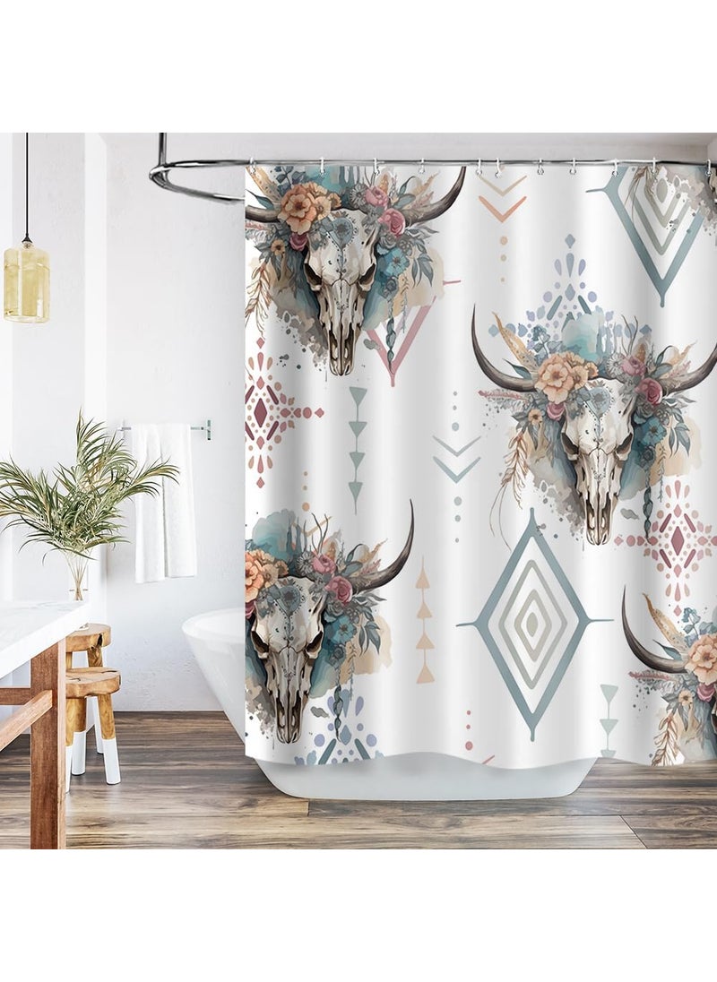 Ticuenicoa Ticuenicoa Western Cow Skull Shower Curtain Boho Western Shower Curtains for The Bathroom with Cactus Farmhouse Country Waterproof Fabric Bath Curtain with 12 Hooks Sets 72Wx72H  - Image 2