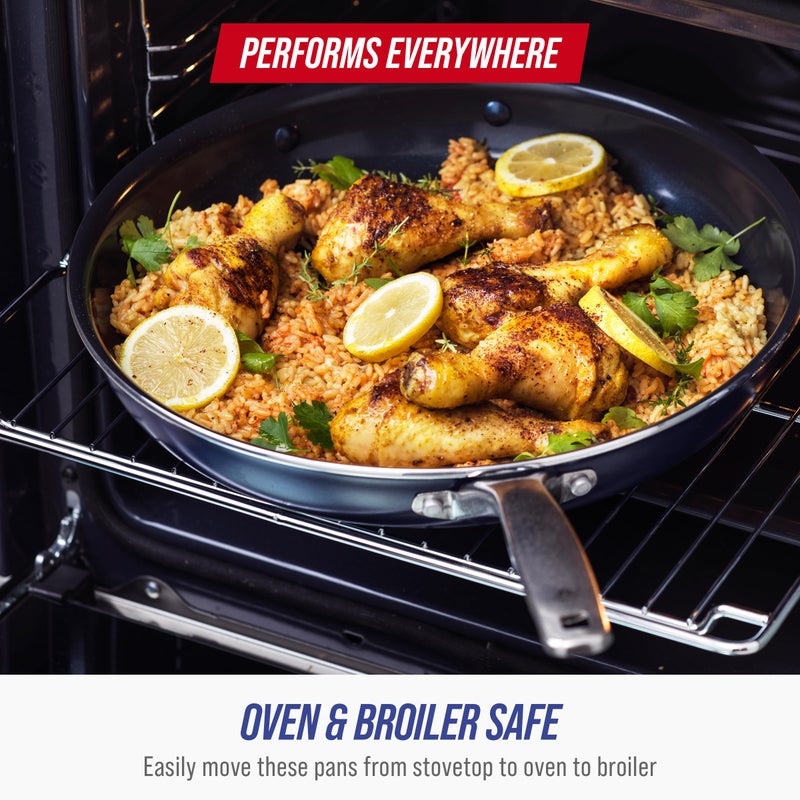 Blue Diamond 9.5â€ & 11" Nonstick Frying Pan Skillet Set, Diamond Infused PFAS & PTFE-Free Ceramic Pots & Pans, Dishwasher & Oven Safe, Stay Cool Handles, Durable Non Toxic Metal Utensil Safe, Blue - Image 3