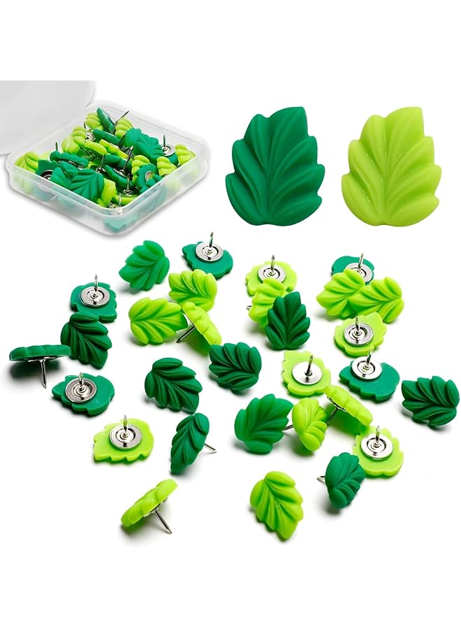 erorex Green Leaf Push Pins Decorative Push Pins Green Leaves Flat Thumbtacks Creative Thumbtacks For Whiteboard Corkboard Photo Wall Map Bulletin Board Office Or Home Decoration Set Of 20 - Image 1