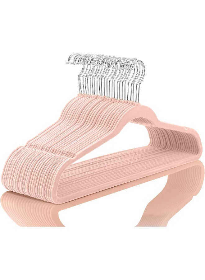 MIZGI Premium Velvet Hangers (Pack of 50) Heavyduty - Non Slip Suit Blush Pink/Rose Chrome Hooks, Space Saving Clothes, One Size - Image 1