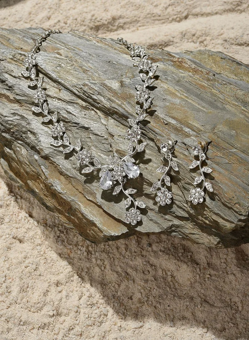 SOHI Silver Plated Designer Stone Necklace and Earring Set Jewellery Set