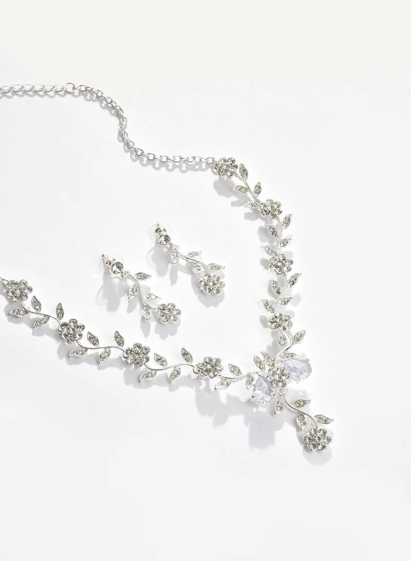 SOHI Silver Plated Designer Stone Necklace and Earring Set Jewellery Set