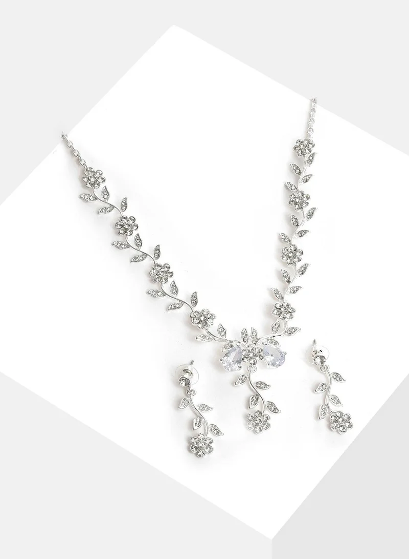 SOHI Silver Plated Designer Stone Necklace and Earring Set Jewellery Set