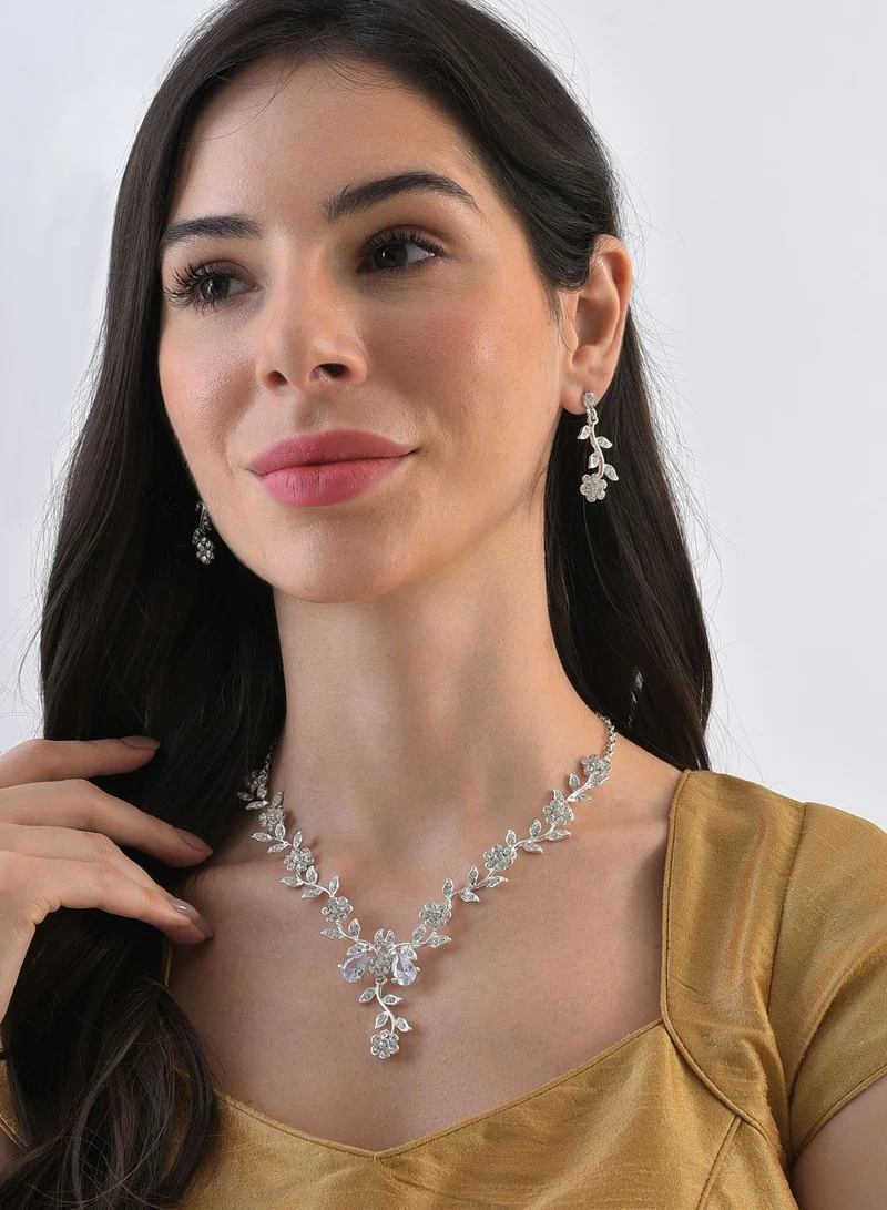 SOHI Silver Plated Designer Stone Necklace and Earring Set Jewellery Set