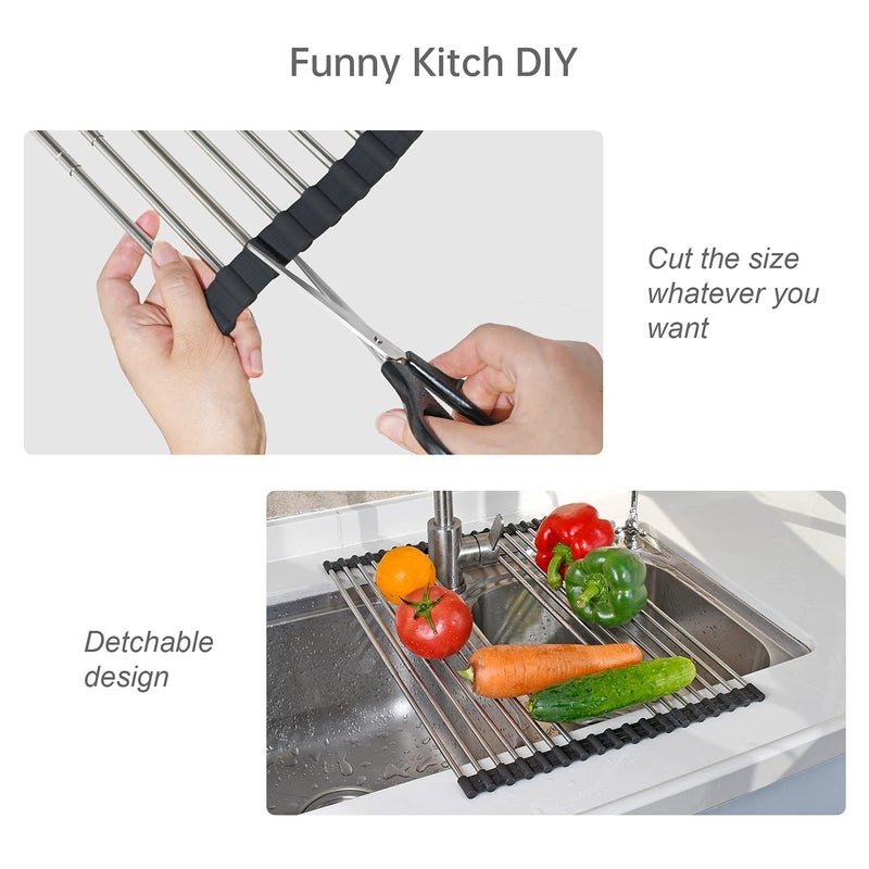 ARAINY Large Telescopic Drain Rack Roll Up Rack Heat-Resistant Dish Drainer Kitchen Sink Rack Over The Sink Dish Drying Rack Stainless Steel Dish Rack (18 Tube 21.25''x12.79'') - Image 3