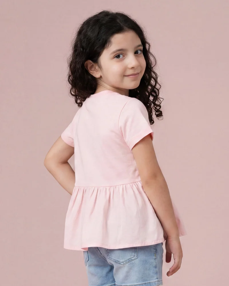 Redtag Girls Pink Embellished Peplum Jersey Top
