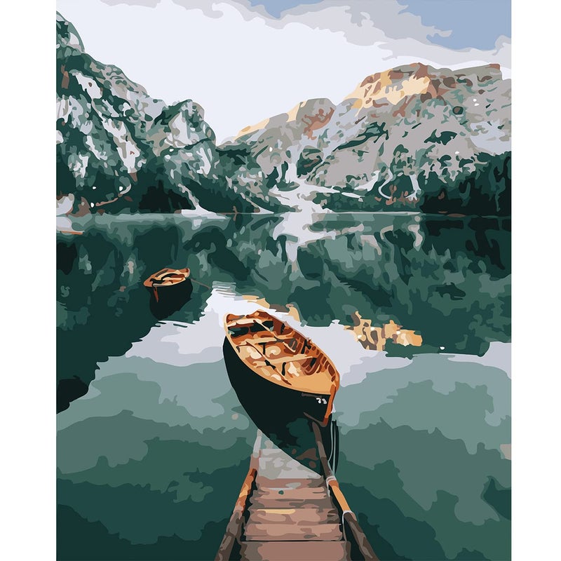 Artunion Artunion Mountain Lake Boat Paint by Numbers for Adults Beginner Landscape Paint by Number Kits DIY Oil Painting Paint by Number Kits on Canvas Arts Craft for Home Wall Decor 16x20 Inch 