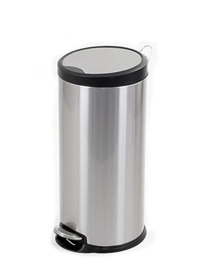 AKC سلة مهملات دائرية سعة 20 لتر - تشطيب من الفولاذ المقاوم للصدأ اللامع، آلية دواسة القدم، غطاء يغلق برفق، سلة نفايات مدمجة للحمام أو المطبخ أو المنزل (29 سم × 29 سم × 44 سم) - Image 2