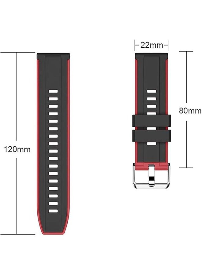Silicone Bracelet, Replacement Band for Huawei Watch GT2, GT3, GT4, Samsung Watch 3, S3 S4, Active2, Honor Magic2, Universal Two Color Watchbands, Black/Red, 46mm  - Image 3