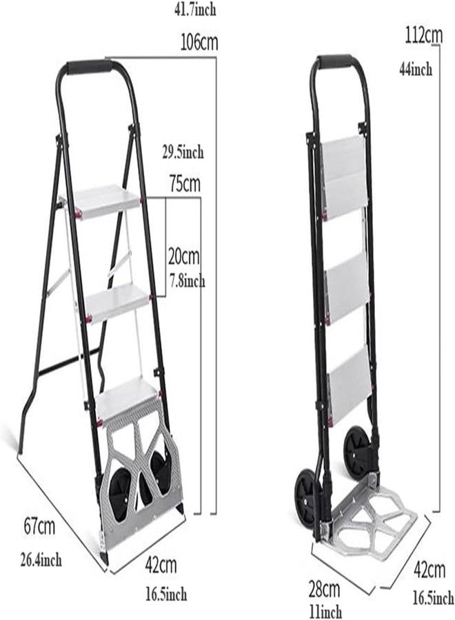 HOME CUBE 3-Step Folding Step Ladder & Hand Truck Dolly Combo, Skid-Free Steps, Heavy Duty Dolly Cart, Aluminum Lightweight Portable Utility Cart & Stepladder for Home, Office, Garage Industrial Need - Image 5