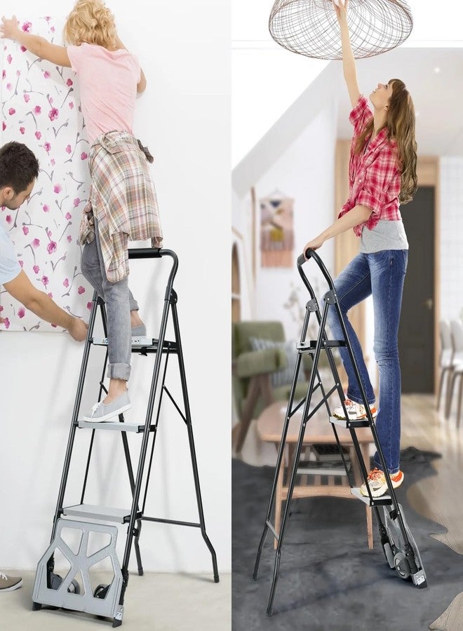 HOME CUBE 3-Step Folding Step Ladder & Hand Truck Dolly Combo, Skid-Free Steps, Heavy Duty Dolly Cart, Aluminum Lightweight Portable Utility Cart & Stepladder for Home, Office, Garage Industrial Need - Image 3