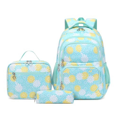 ZHIERNA Daisy Backpack for Girls Toddler Tie Dye Bookbag with Lunch Bag Preschool Simple Modern Backpack School 3pcs Set Lightweight Elementary Book bag GirlGreen - Image 1