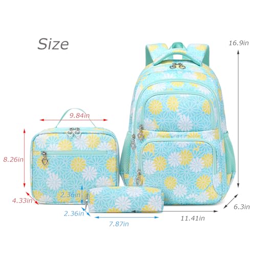 ZHIERNA Daisy Backpack for Girls Toddler Tie Dye Bookbag with Lunch Bag Preschool Simple Modern Backpack School 3pcs Set Lightweight Elementary Book bag GirlGreen - Image 3