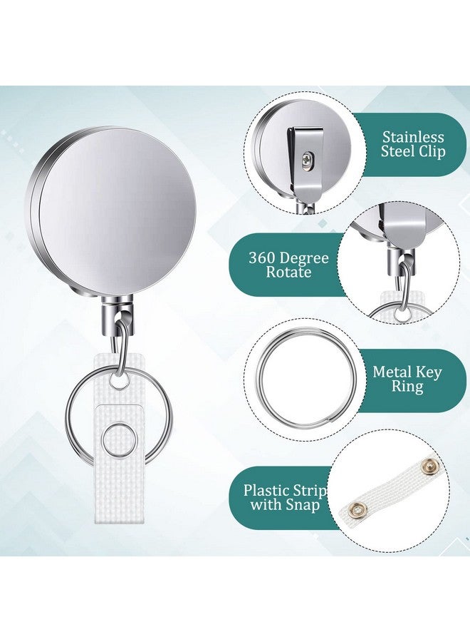 Leelosp 20 Pack Heavy Duty Retractable Badge Holder Reel Id Badge Holder With Belt Clip Metal Key Ring Badge Reels Retractable For Nurses Extendable Name Tag Holder For Name Card(Glossy Silver)  - Image 3