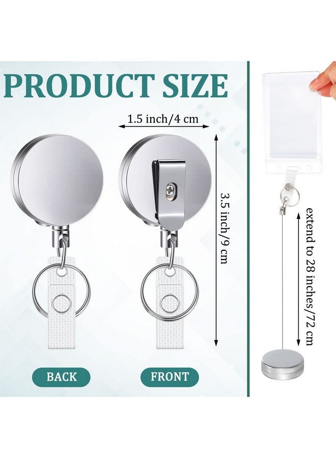 Leelosp 20 Pack Heavy Duty Retractable Badge Holder Reel Id Badge Holder With Belt Clip Metal Key Ring Badge Reels Retractable For Nurses Extendable Name Tag Holder For Name Card(Glossy Silver)  - Image 2