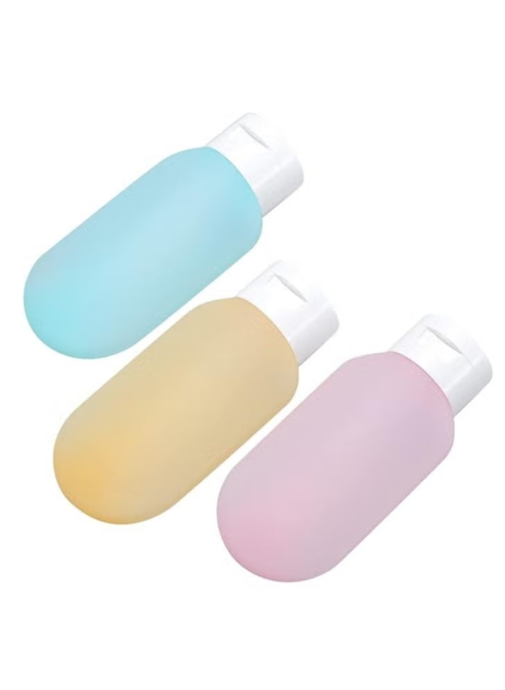 مجموعة من 3 زجاجات سفر بسعة 60 مل قابلة لاعادة الملء مع شنطة ، مثالية لتخزين الشامبو السائل والصابون ومستلزمات النظافة وردي أصفر أزرق 60ml للبالغين من الجنسين - Image 1