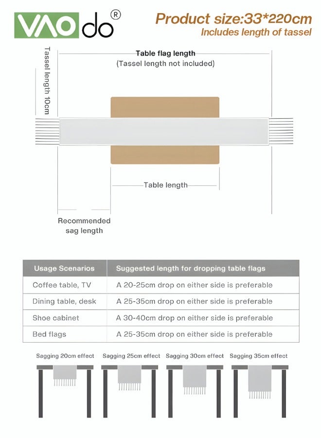 VAOdo Simple Table Runner with Tassels, Imitation Cotton and Linen Material, Decorative Table Cloth, Rustic Style Table Centerpiece 33*220CM - Image 4