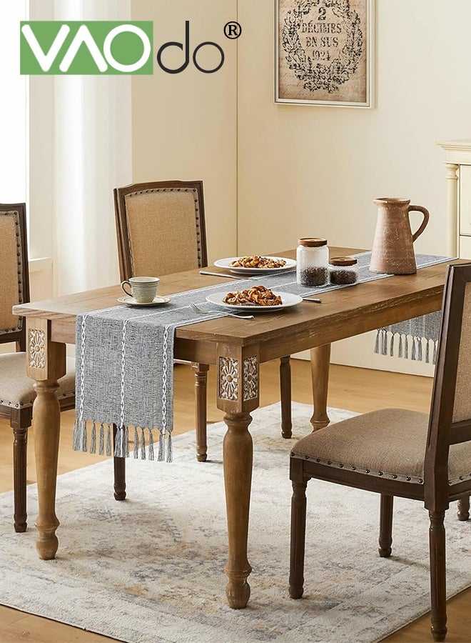 VAOdo Simple Table Runner with Tassels, Imitation Cotton and Linen Material, Decorative Table Cloth, Rustic Style Table Centerpiece 33*220CM - Image 2