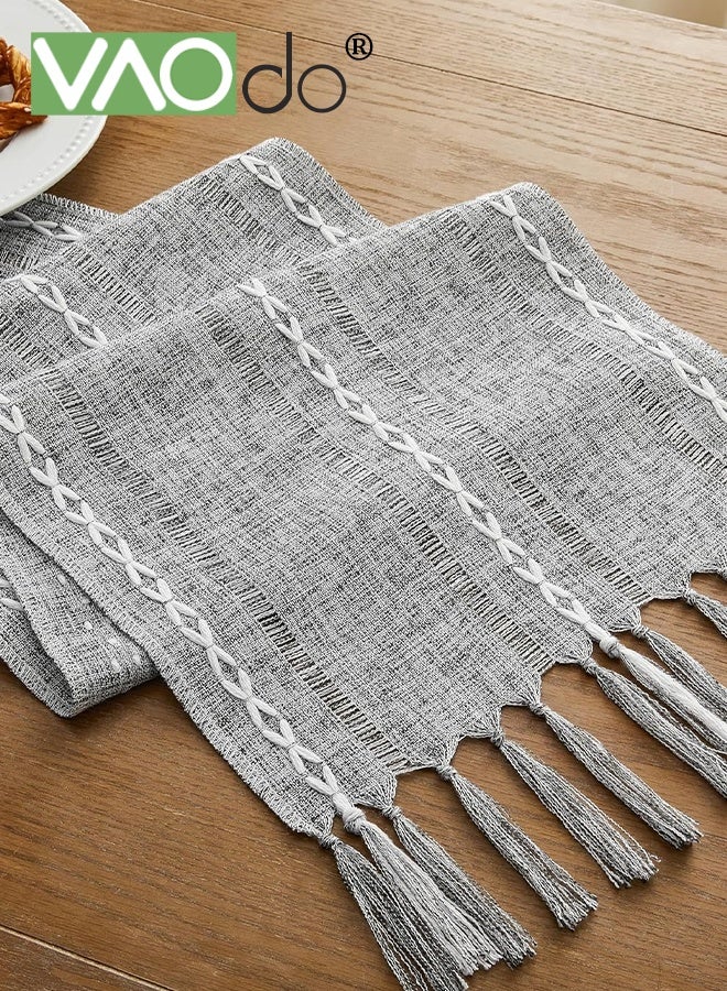 VAOdo Simple Table Runner with Tassels, Imitation Cotton and Linen Material, Decorative Table Cloth, Rustic Style Table Centerpiece 33*220CM - Image 1