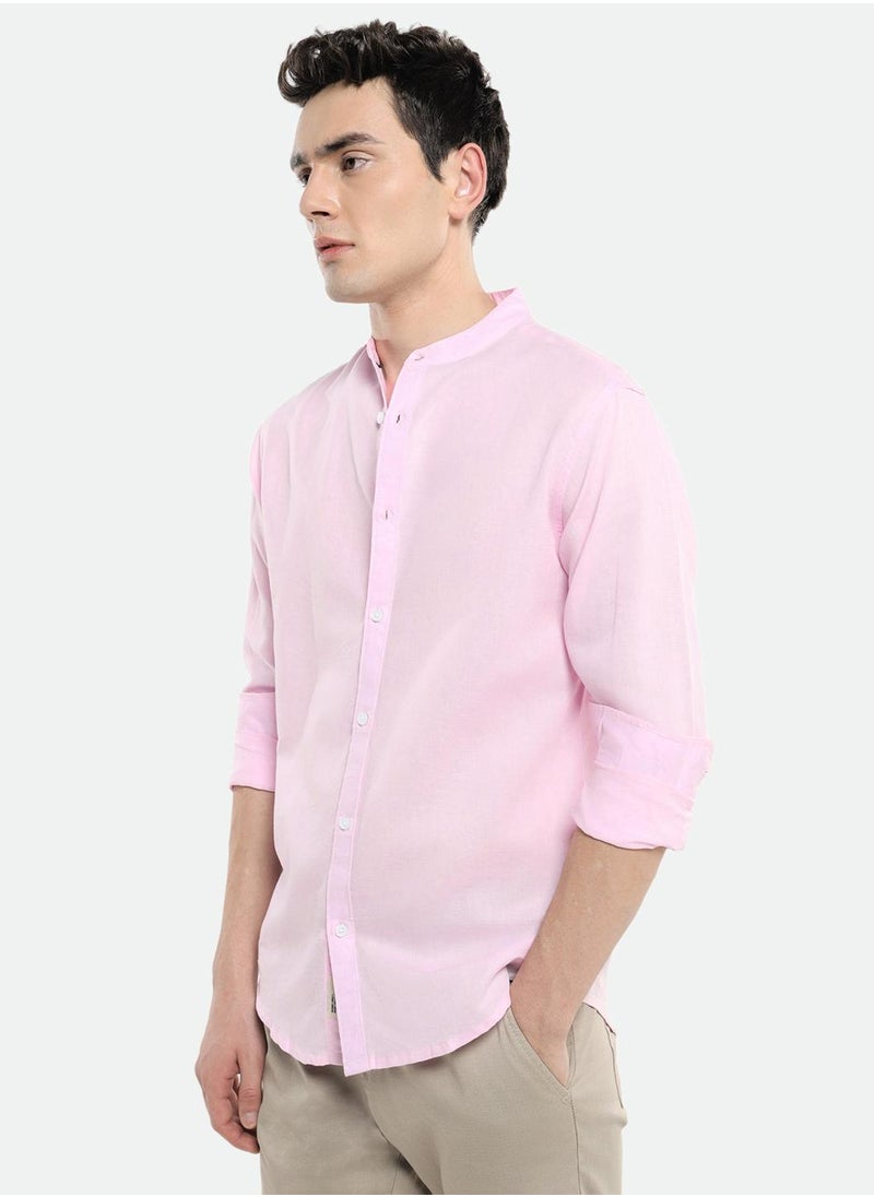 Dennis Lingo - Pink Slim Fit Mandarin Collar Shirt for Men - Cotton, Solid, Full Sleeves, Casual - Image 1