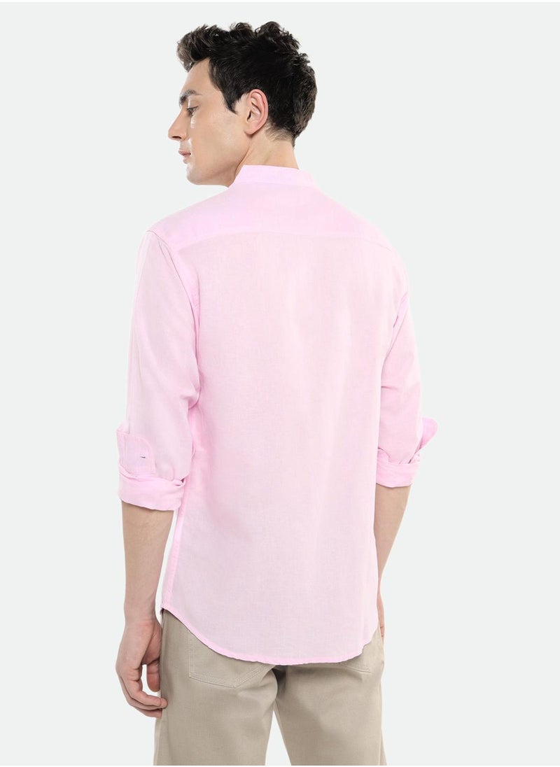 Dennis Lingo - Pink Slim Fit Mandarin Collar Shirt for Men - Cotton, Solid, Full Sleeves, Casual - Image 1