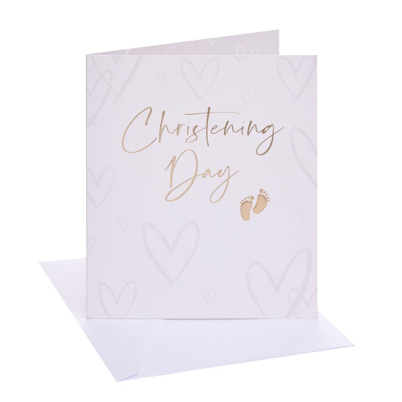 UK Greetings Christening Day Hearts and Footprints Card – Sweet Baby Christening Greeting Card with Envelope | UK Greetings - Image 1