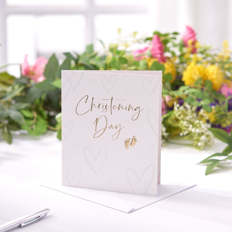 UK Greetings Christening Day Hearts and Footprints Card – Sweet Baby Christening Greeting Card with Envelope | UK Greetings - Image 3