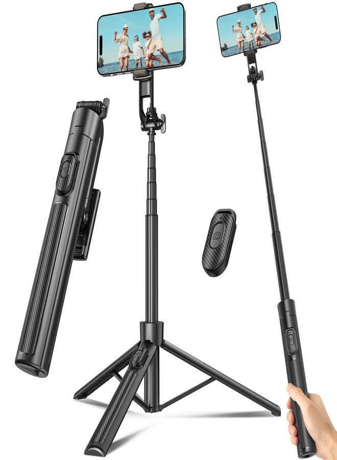 Liphisy Selfie Stick Travel Tripod for Cell Phone with Remote Control and Phone Holder, Extendable Selfie Stick for iPhone, iPhone Tripod for Video Recording, Cell Phone Tripod Stand, 63 Inch, Black - Image 1
