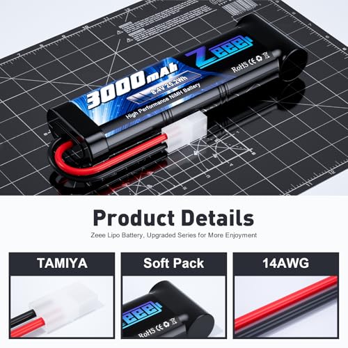 Zeee 8.4V 3000mAh NiMH Battery High Power RC Battery with Tamiya Plug for RC Car LOSI Associated HPI Tamiya Kyosho(2 Pack) - Image 3