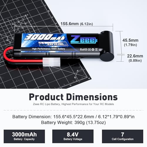 Zeee 8.4V 3000mAh NiMH Battery High Power RC Battery with Tamiya Plug for RC Car LOSI Associated HPI Tamiya Kyosho(2 Pack) - Image 2