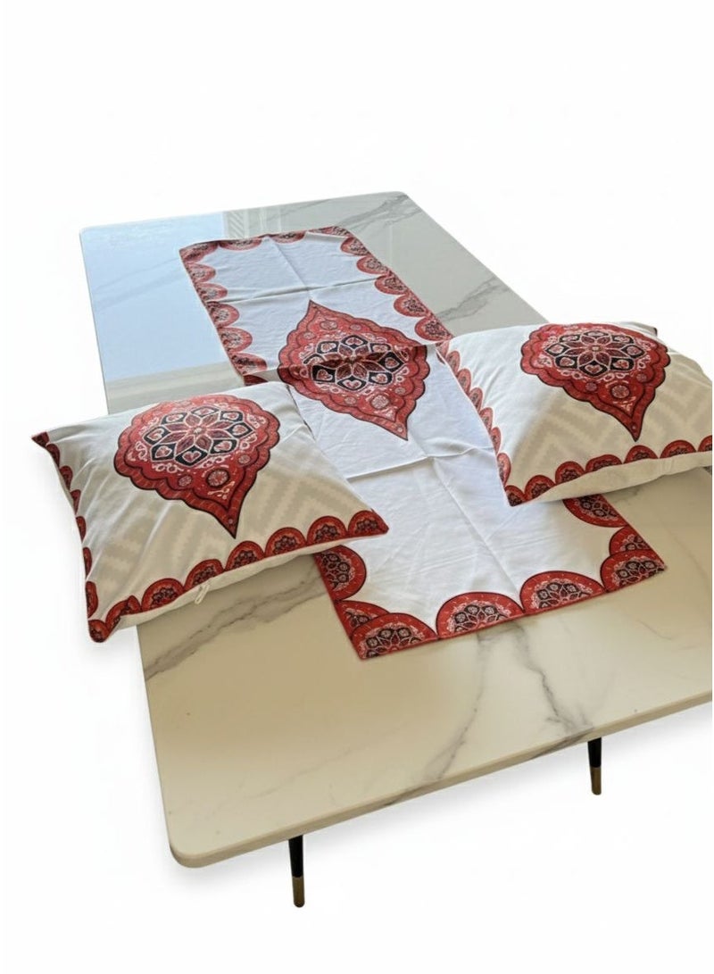 طقم زينة رمضاني عالي الجودة، مفرش طاولة من الكتان مع غطاءين للوسائد، للزينة - Image 4