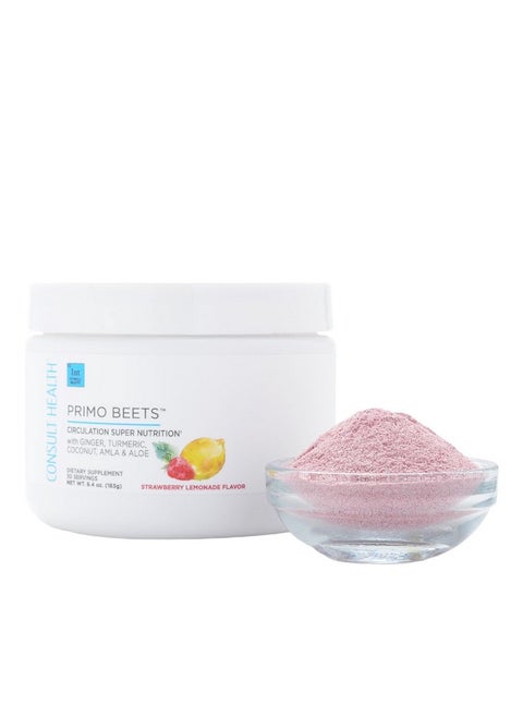 Consult Health Primo Beets Beet Root Powder Drink Mix - Nitric Oxides to Boost Daily Nutrition and Support Circulation - Ginger - Tumeric - Strawberry Lemonade Flavor 30 Servings