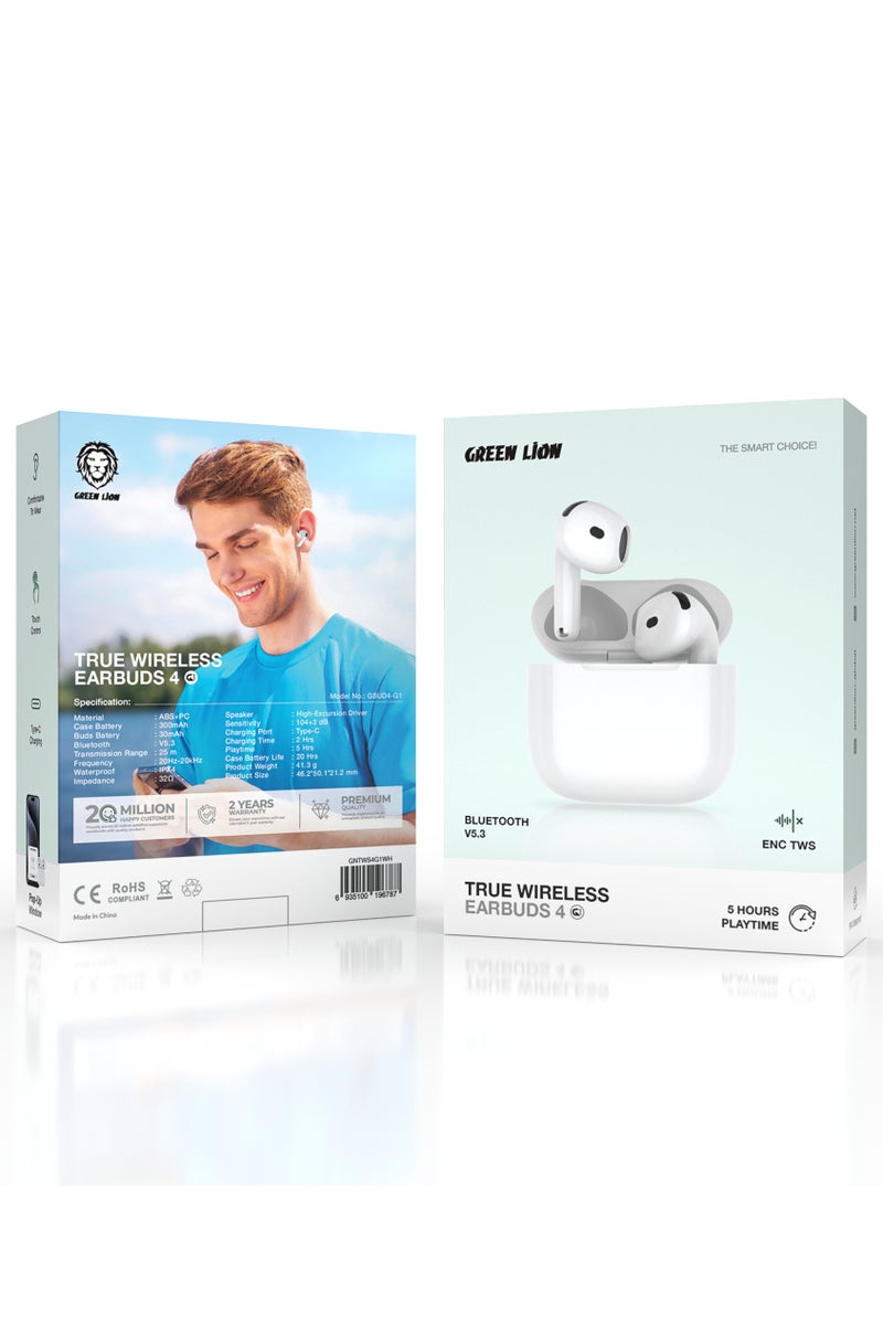 GREEN LION True Wireless Earbuds 4 G1 / Touch Control / Comfortable to Wear / ENC / High-Excursion Driver Speaker / 25m Transmission Range - White - Image 3