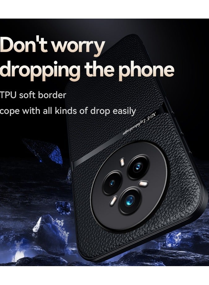 Phone Case Cover Leather TPU Back Case Cover shock resistant Compatible with Realme 14 Pro ( Black ) - Image 3