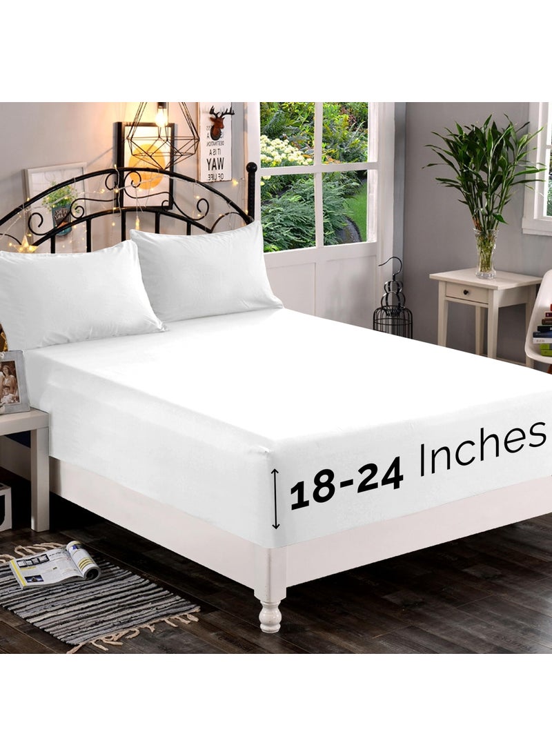 Elegant Comfort Elegant Comfort 1500 Premium Quality Fitted Sheet Ultra Soft 18-24 Inch Extra Deep Pocket - Single Fitted Sheet for High Mattress - Wrinkle Free with Smart Storage Pockets  Queen  White  - Image 1