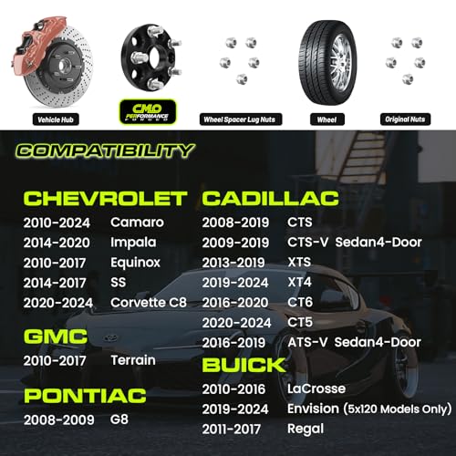 Customadeonly 2 Pieces 1.0" Black Hub Centric Wheel Spacers 5x120 to 5x120 Center Bore 66.9mm Compatible for 2010-2022 Camaro,2014-2020 Impala, 2020-2023 Corvette C8, 2008-2019 CTS, 2011-17 Regal - Image 3
